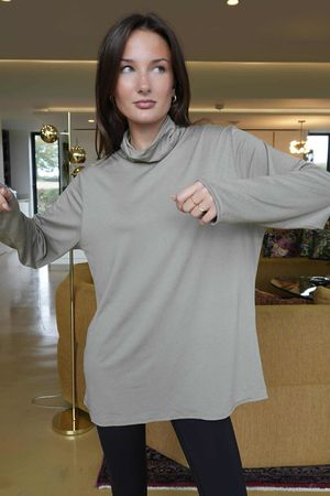 Essential Fine Jersey Polo Neck Top Mocha
